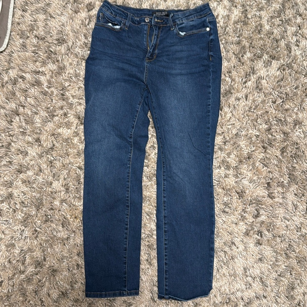 Straight leg, dark wash jeans
